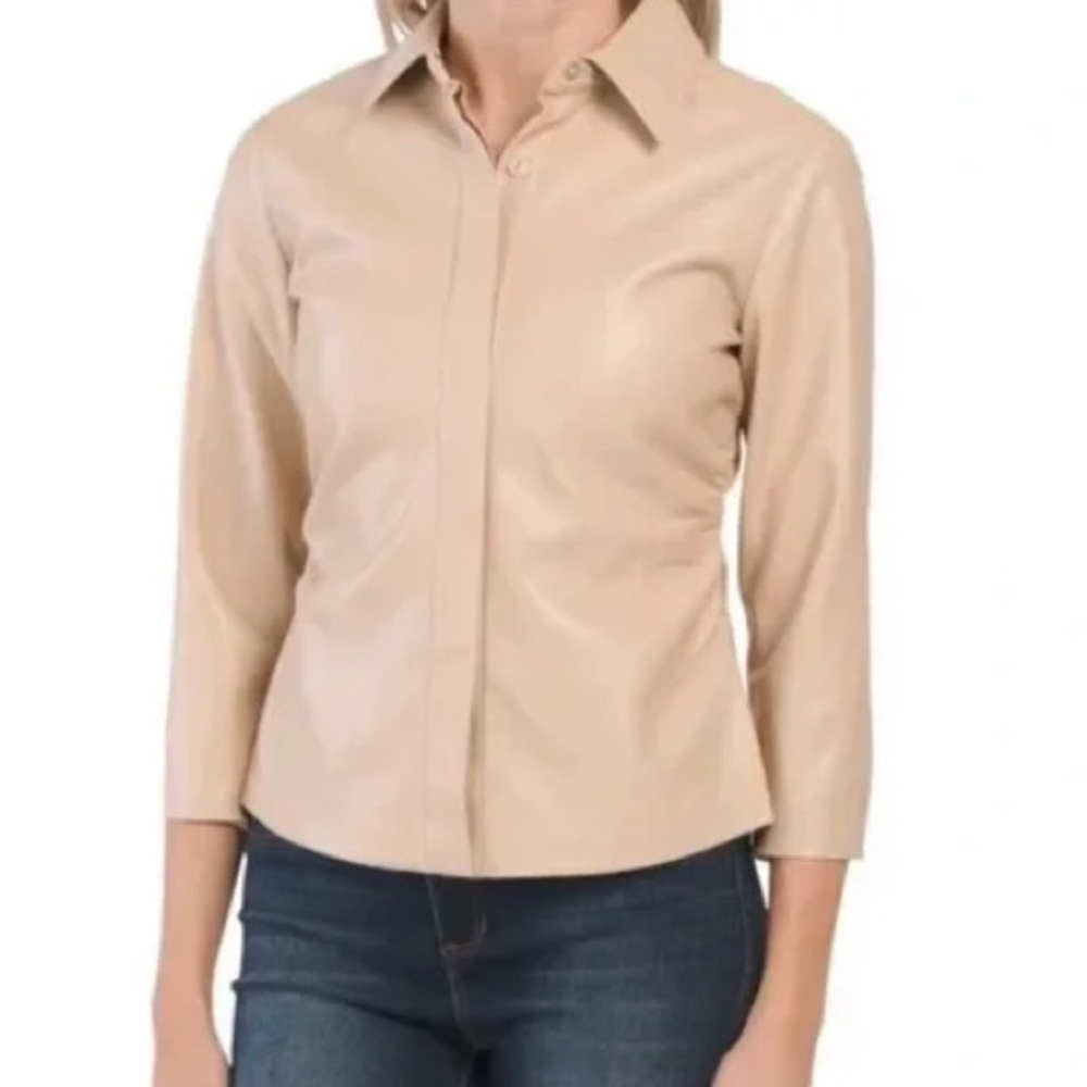 Elie Tahari Faux Leather Button Down